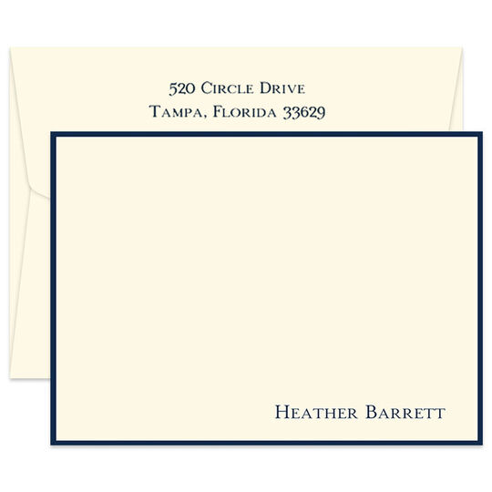 Triple Thick Benchmark Flat Note Cards with Border Color of Your Choice - Raised Ink